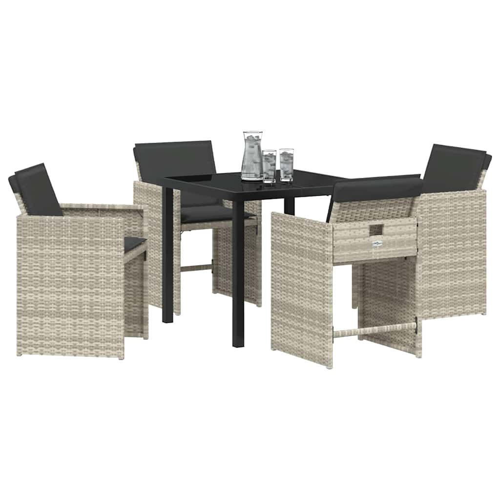 Tuin eettafelset met kussen 5 pcs Lichtgrijs poly rattan – afbeelding 3