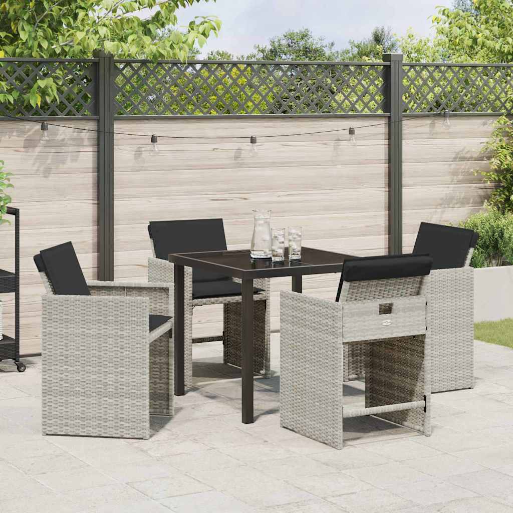 Tuin eettafelset met kussen 5 pcs Lichtgrijs poly rattan – afbeelding 4
