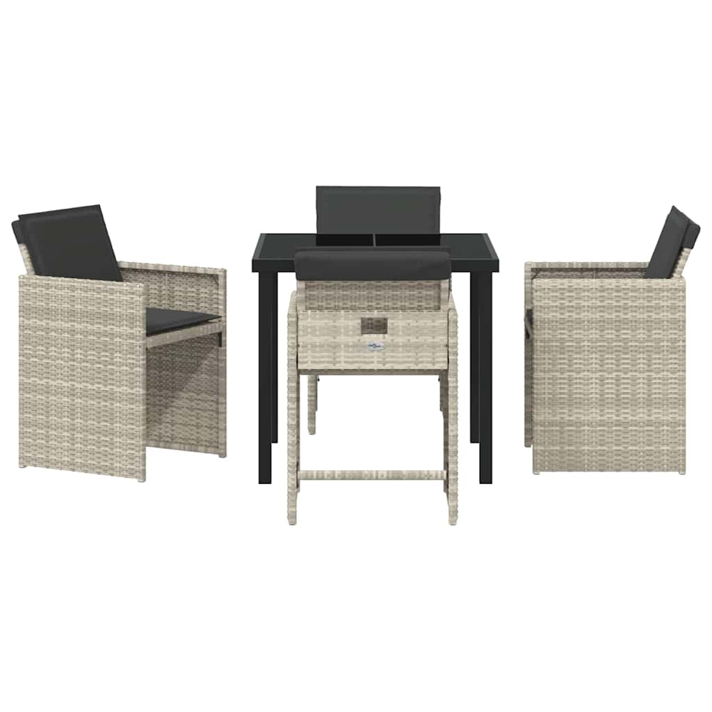 Tuin eettafelset met kussen 5 pcs Lichtgrijs poly rattan – afbeelding 7