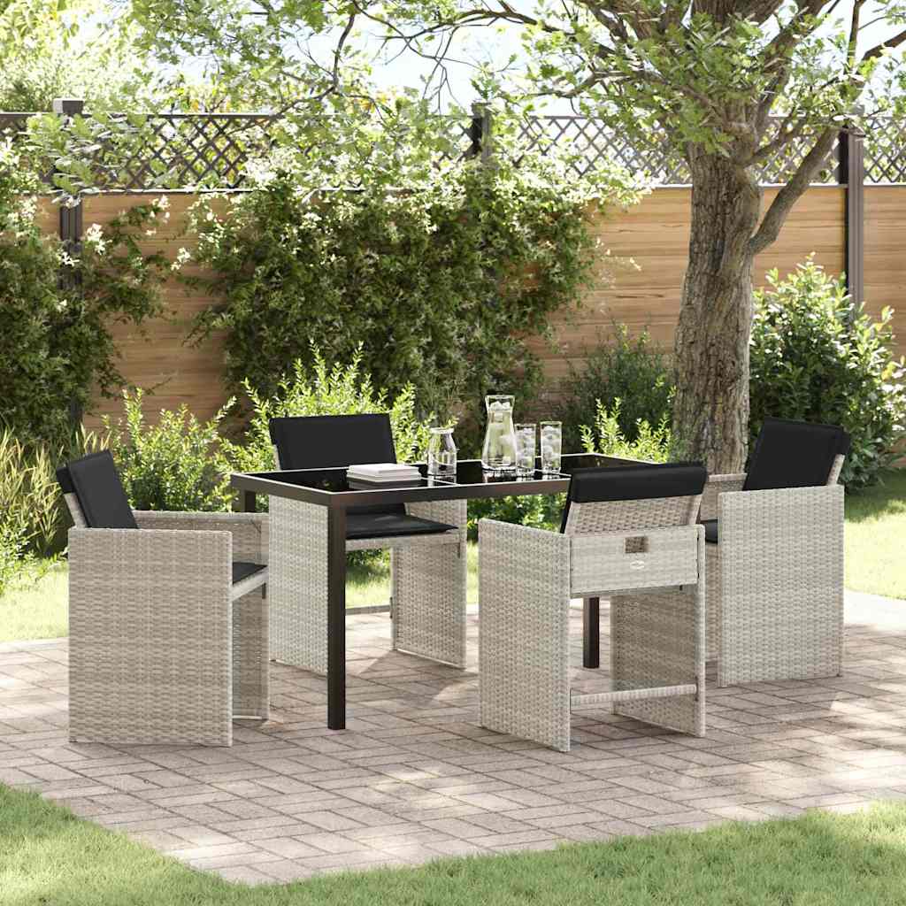 Tuin eettafelset met kussen 5 pcs Lichtgrijs poly rattan – afbeelding 1
