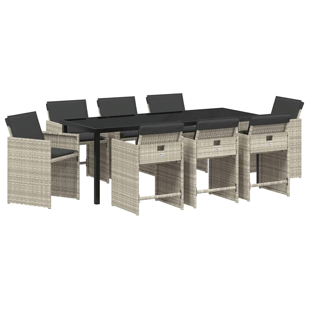 Tuin eettafelset met kussen 9 pcs Lichtgrijs poly rattan – afbeelding 2
