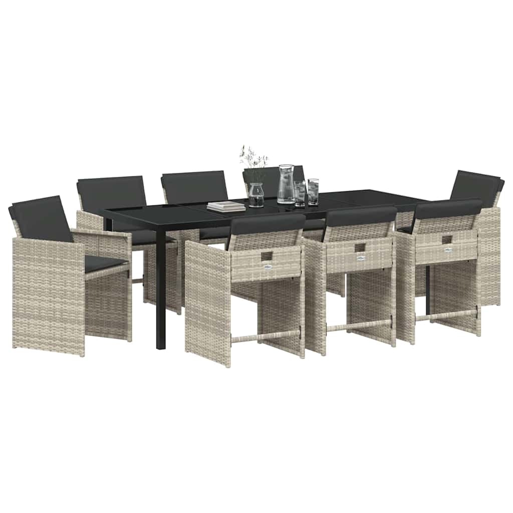 Tuin eettafelset met kussen 9 pcs Lichtgrijs poly rattan – afbeelding 3
