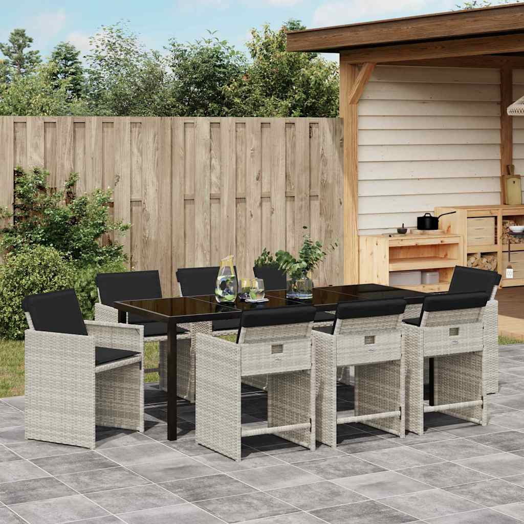 Tuin eettafelset met kussen 9 pcs Lichtgrijs poly rattan – afbeelding 4