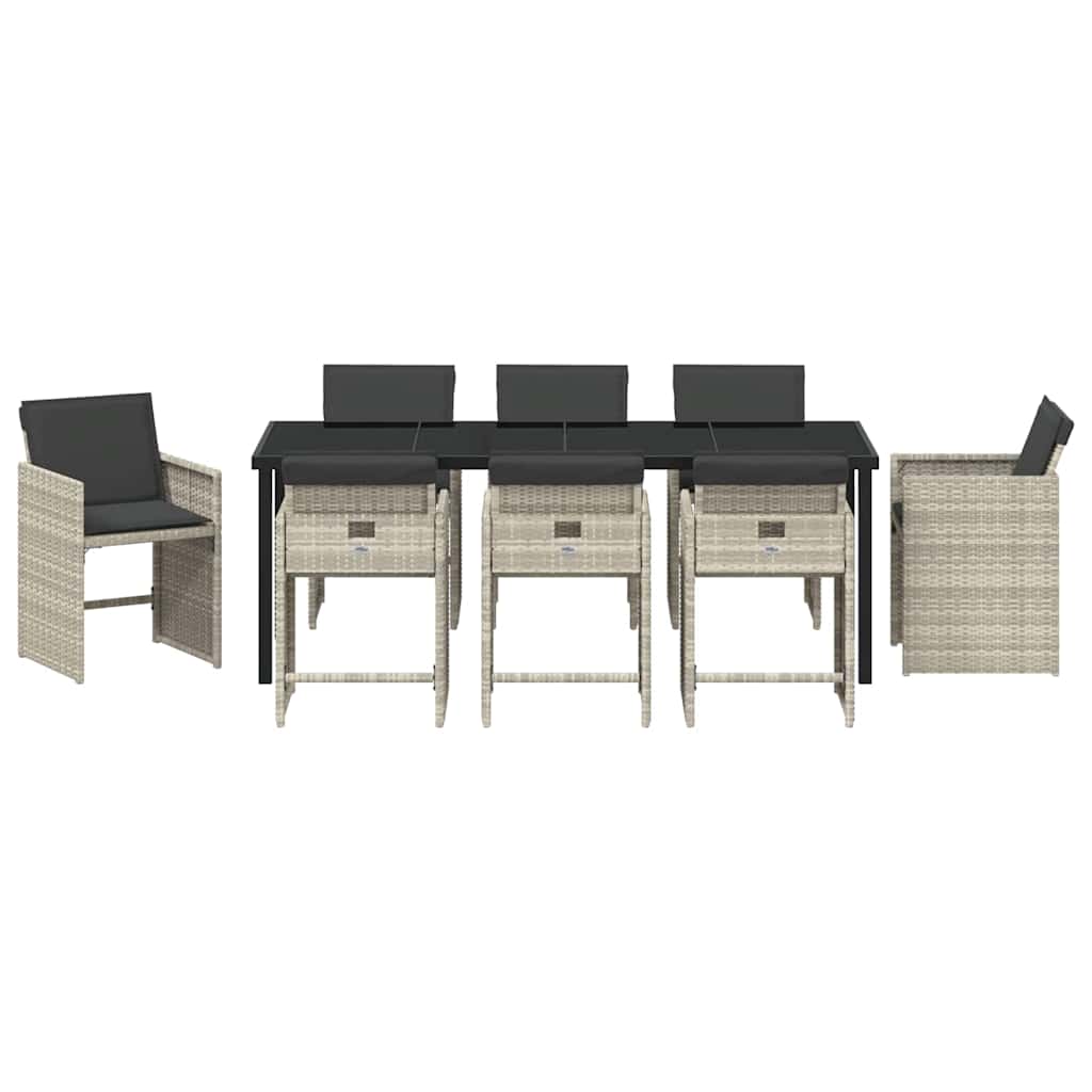 Tuin eettafelset met kussen 9 pcs Lichtgrijs poly rattan – afbeelding 7
