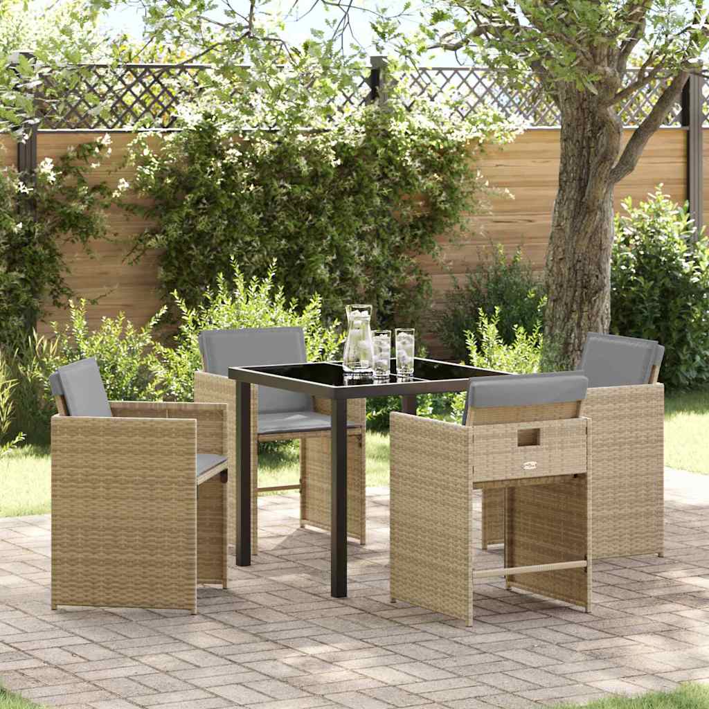 Tuin eettafelset met kussen 5 pcs Beige poly rattan – afbeelding 1