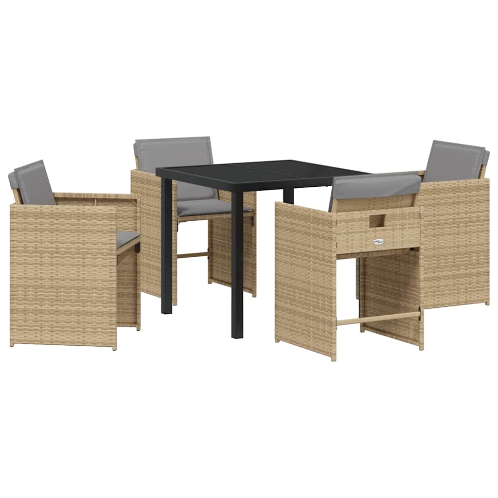 Tuin eettafelset met kussen 5 pcs Beige poly rattan – afbeelding 2