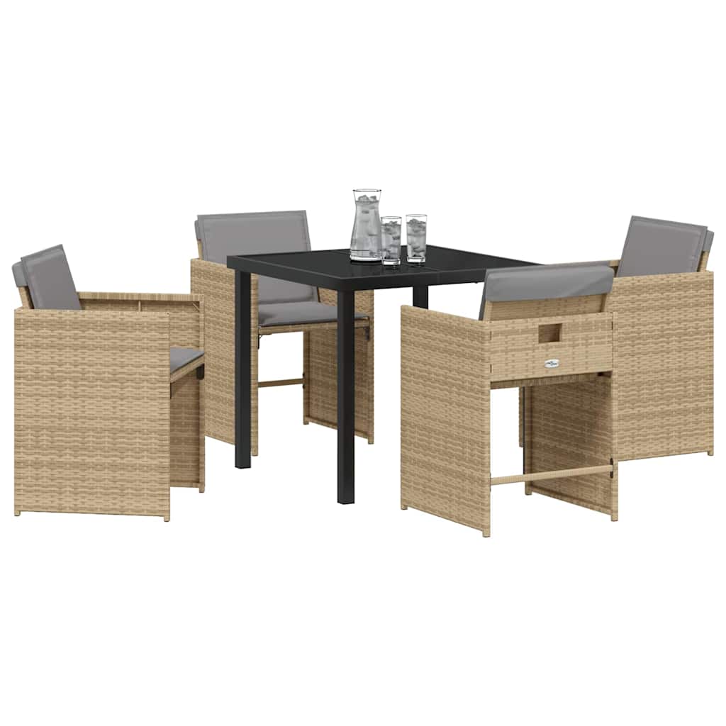 Tuin eettafelset met kussen 5 pcs Beige poly rattan – afbeelding 3