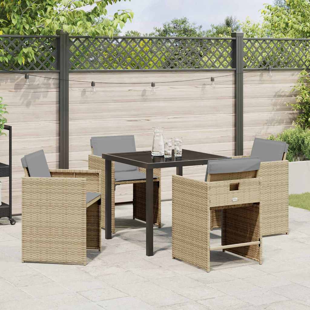 Tuin eettafelset met kussen 5 pcs Beige poly rattan – afbeelding 4