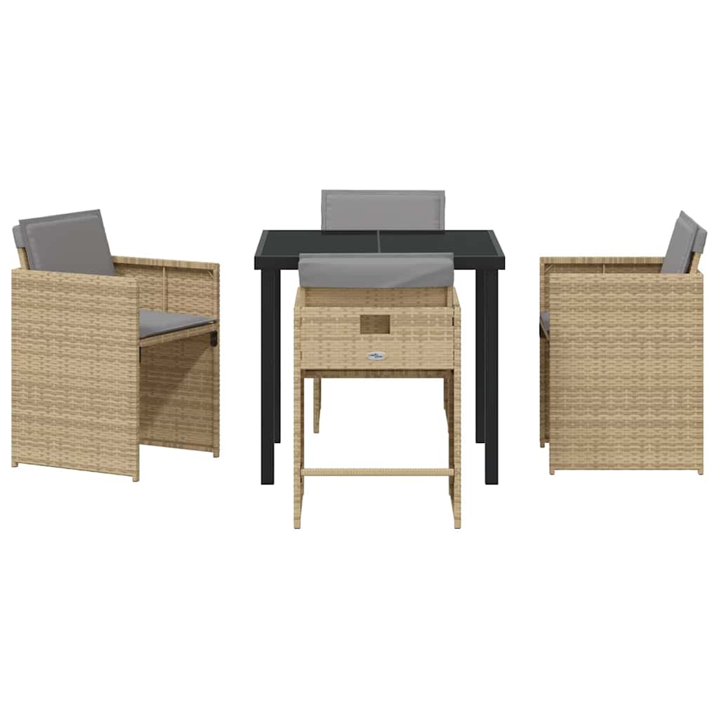 Tuin eettafelset met kussen 5 pcs Beige poly rattan – afbeelding 7