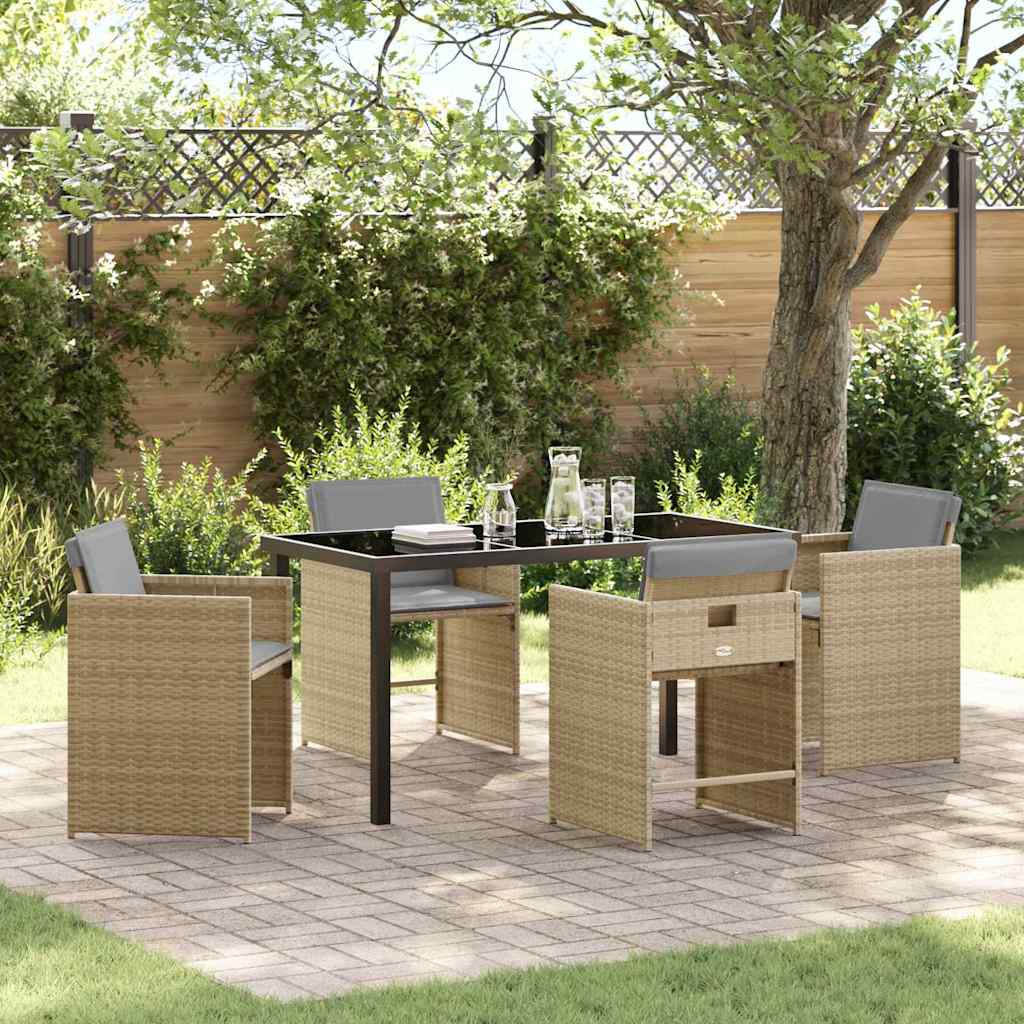 Tuin eettafelset met kussen 5 pcs Beige poly rattan – afbeelding 1
