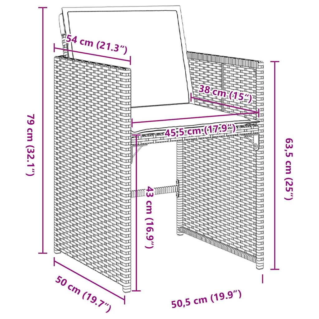 Tuin eettafelset met kussen 9 pcs Beige poly rattan – afbeelding 10