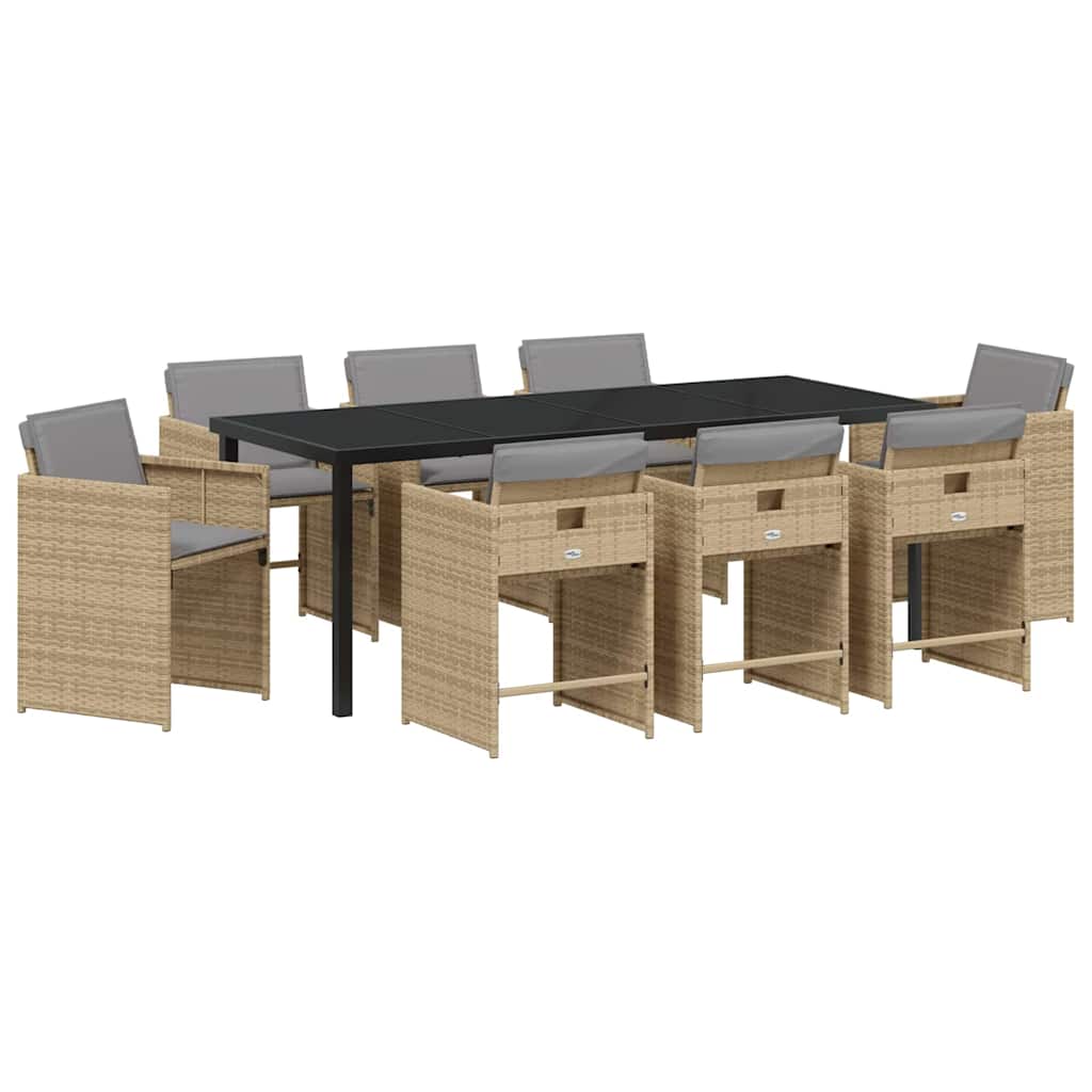 Tuin eettafelset met kussen 9 pcs Beige poly rattan – afbeelding 2