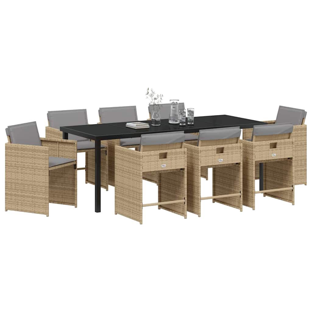 Tuin eettafelset met kussen 9 pcs Beige poly rattan – afbeelding 3
