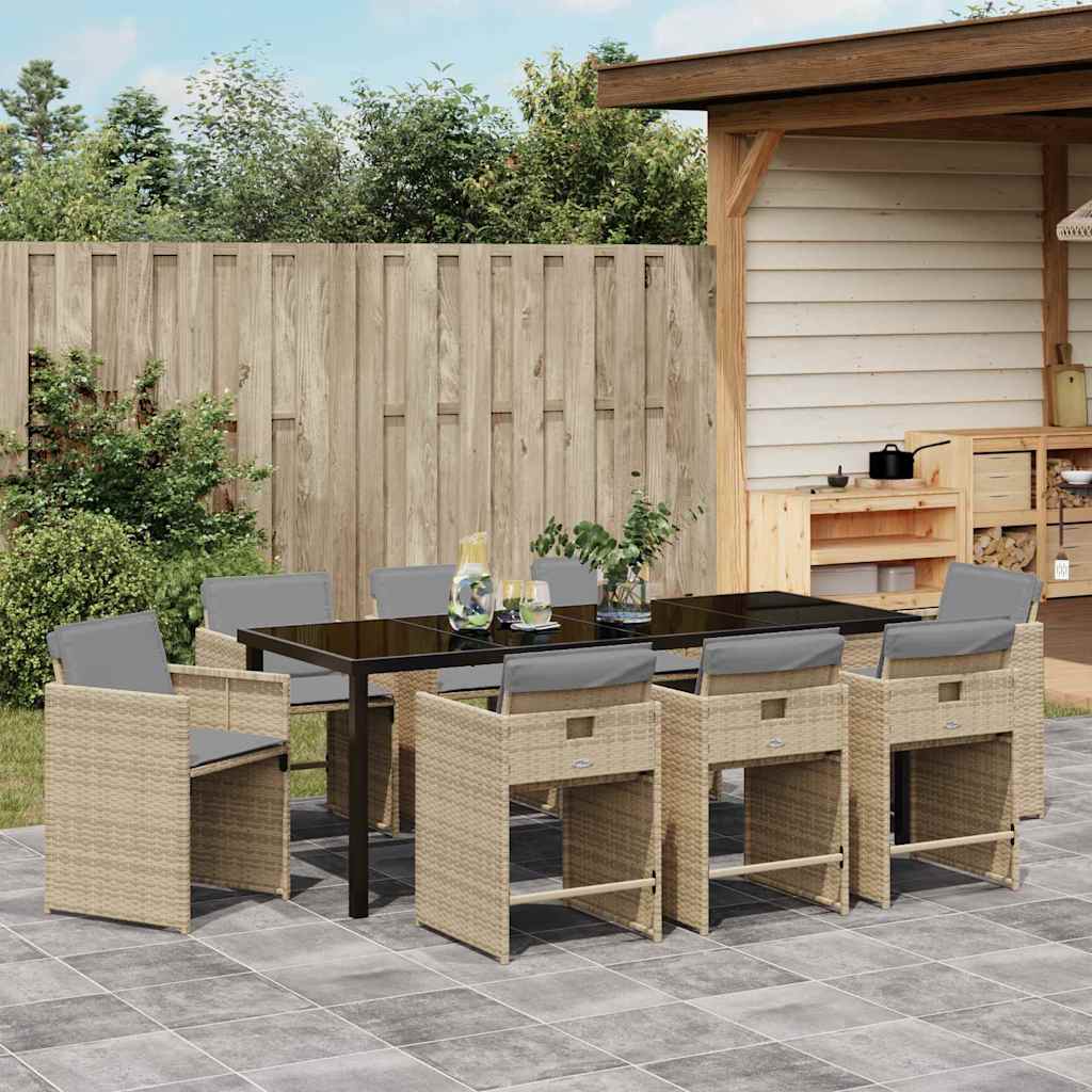 Tuin eettafelset met kussen 9 pcs Beige poly rattan – afbeelding 4
