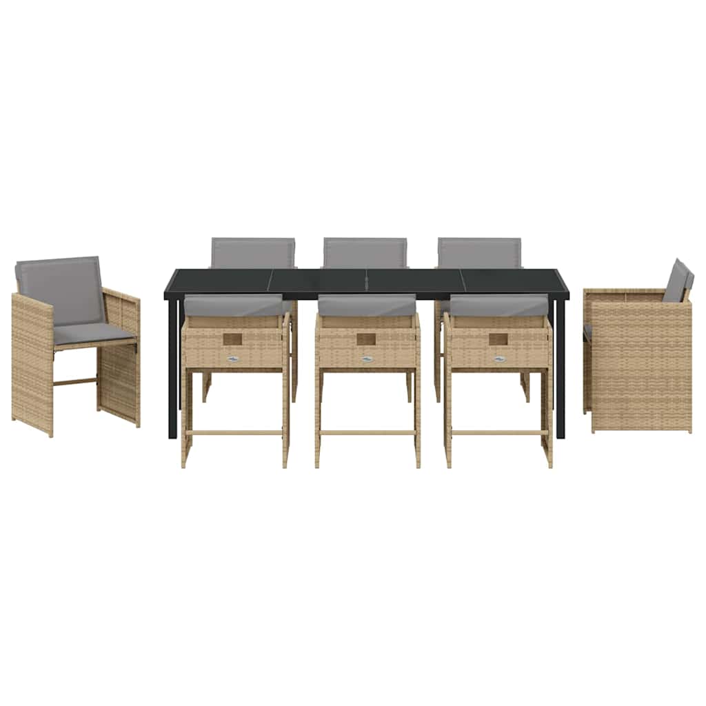 Tuin eettafelset met kussen 9 pcs Beige poly rattan – afbeelding 7
