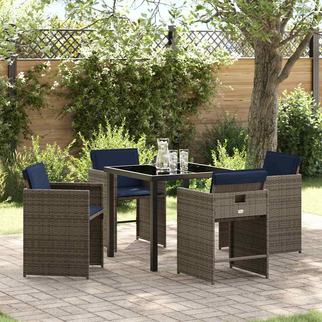 Tuin eettafelset 5 st Grijs poly rattan – afbeelding 1