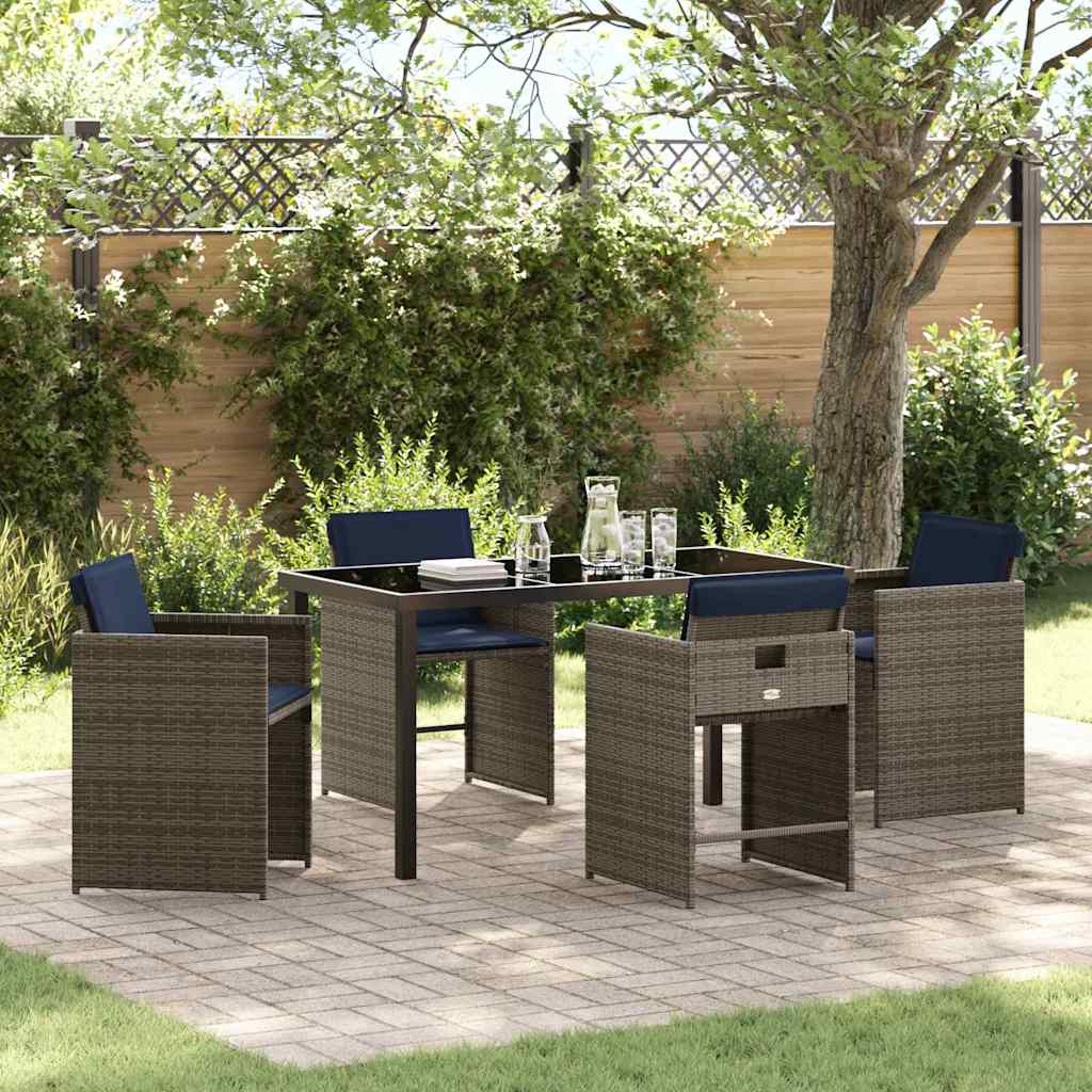 Tuin eettafelset met kussen 5 pcs Grijs poly rattan
