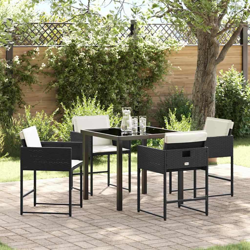 Tuin eettafelset met kussen 5 pcs Zwart poly rattan – afbeelding 1