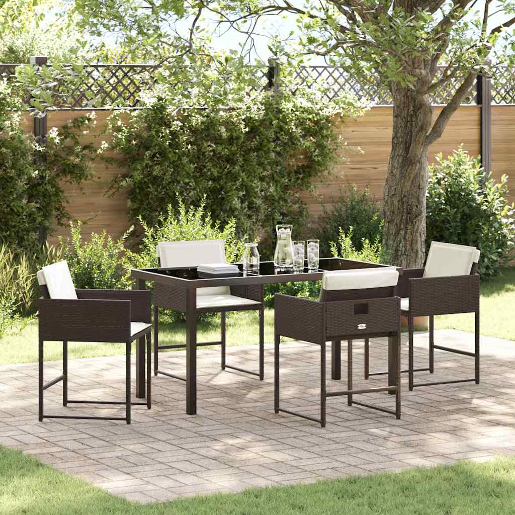 Tuin eettafelset met kussen 5 pcs Bruin poly rattan – afbeelding 1
