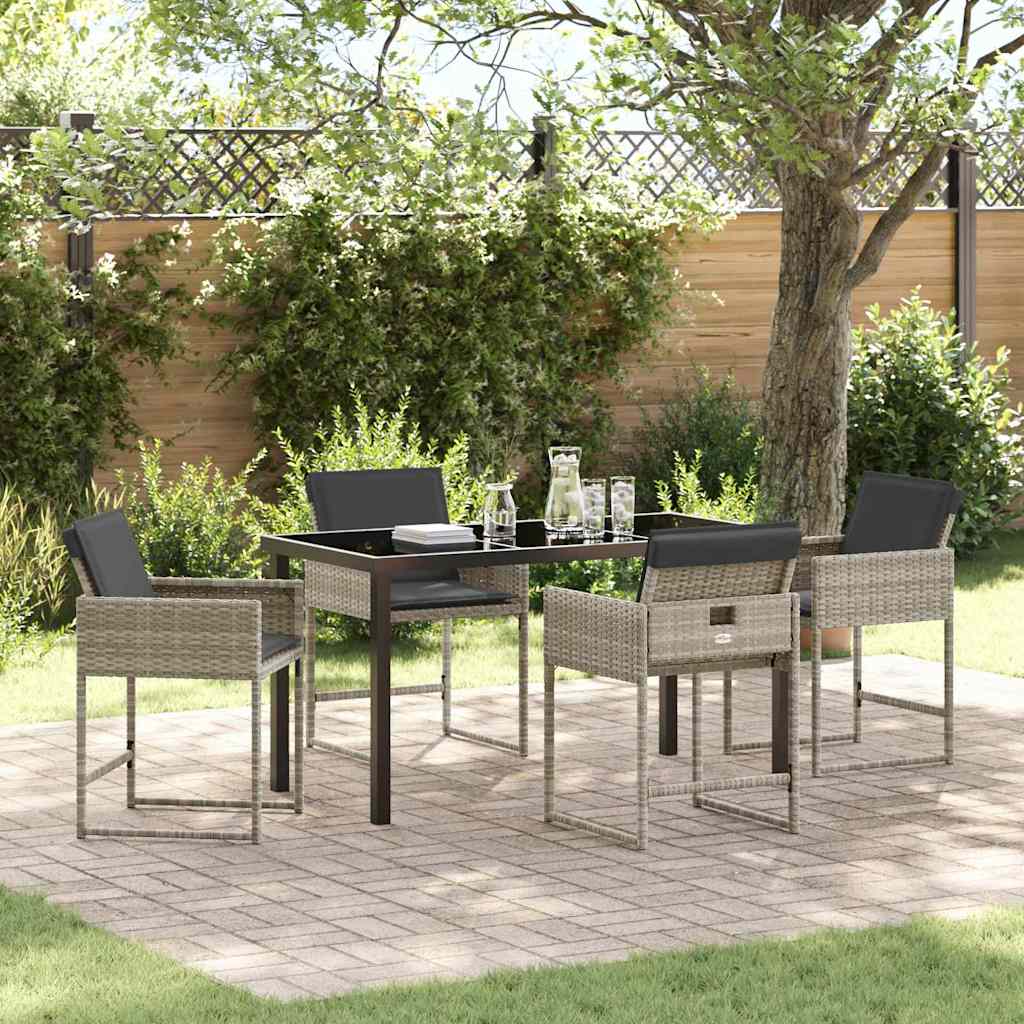 Tuin eettafelset met kussen 5 pcs Lichtgrijs poly rattan – afbeelding 1