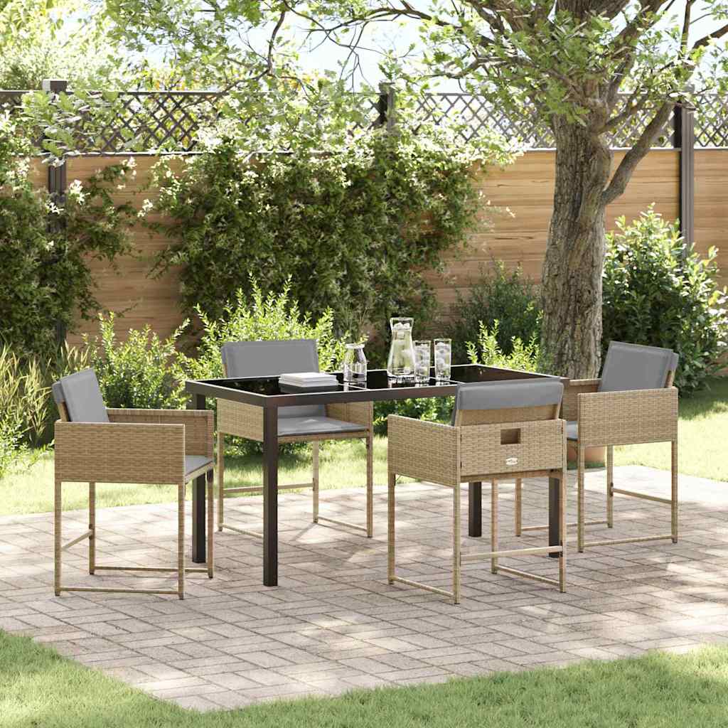 Tuin eettafelset met kussen 5 pcs Beige poly rattan – afbeelding 1