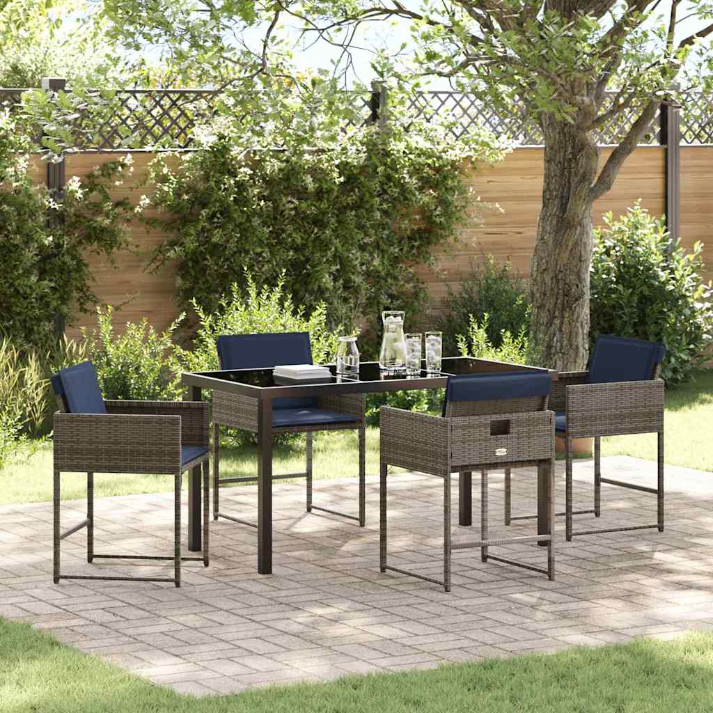 Tuin eettafelset met kussen 5 pcs Grijs poly rattan – afbeelding 1