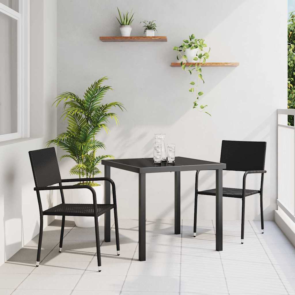 Tuin eettafelset met kussen 3 pcs Zwart poly rattan