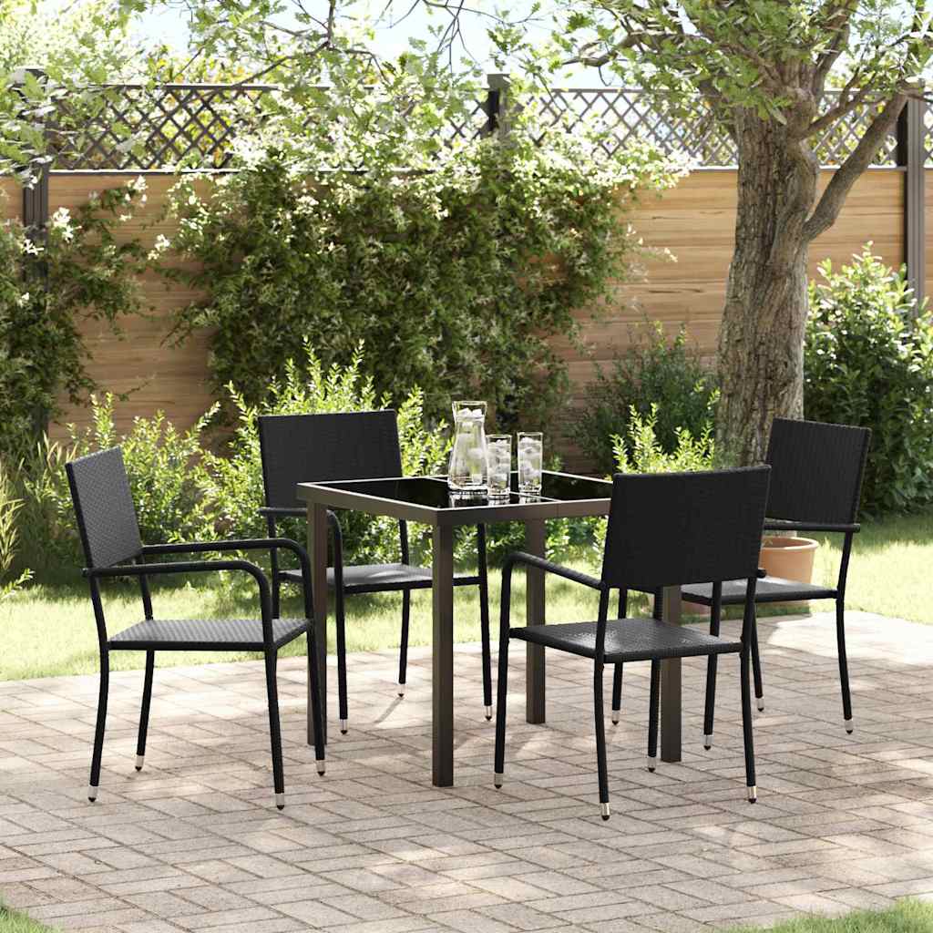 Tuin eettafelset met kussen 5 pcs Zwart poly rattan – afbeelding 1