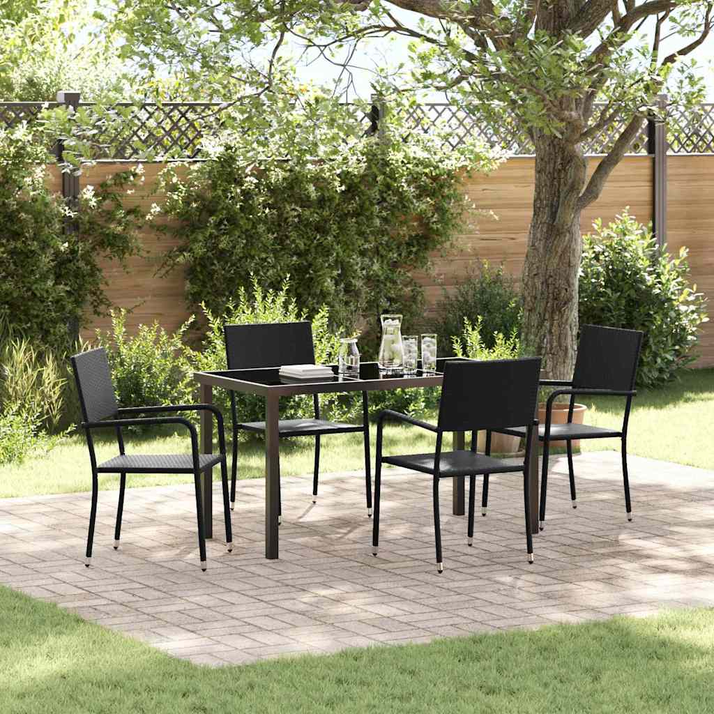 Tuin eettafelset met kussen 5 pcs Zwart poly rattan – afbeelding 1