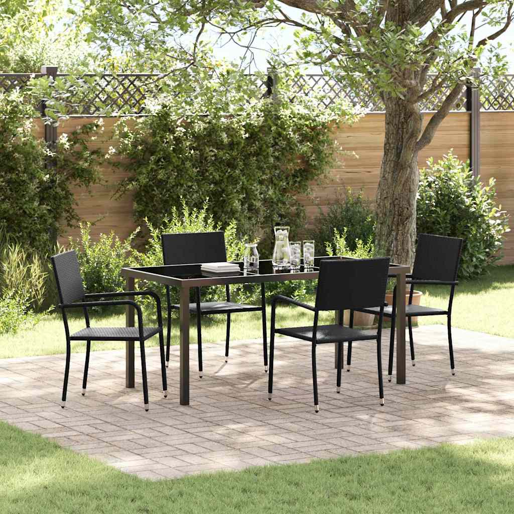 Tuin eettafelset met kussen 5 pcs Zwart poly rattan – afbeelding 1