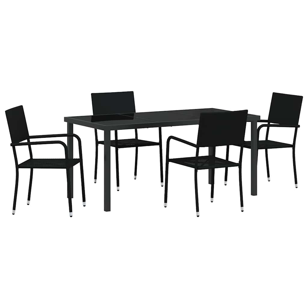Tuin eettafelset met kussen 5 pcs Zwart poly rattan – afbeelding 2
