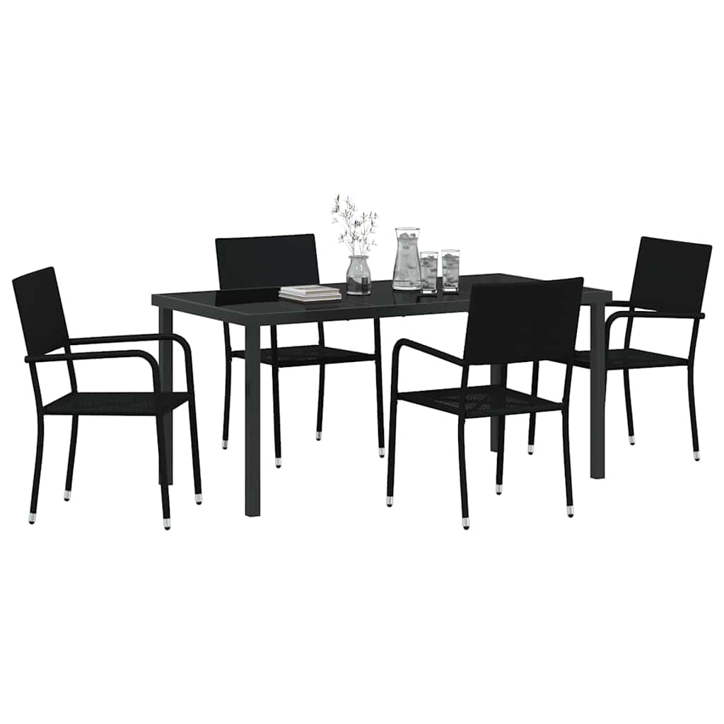 Tuin eettafelset met kussen 5 pcs Zwart poly rattan – afbeelding 3