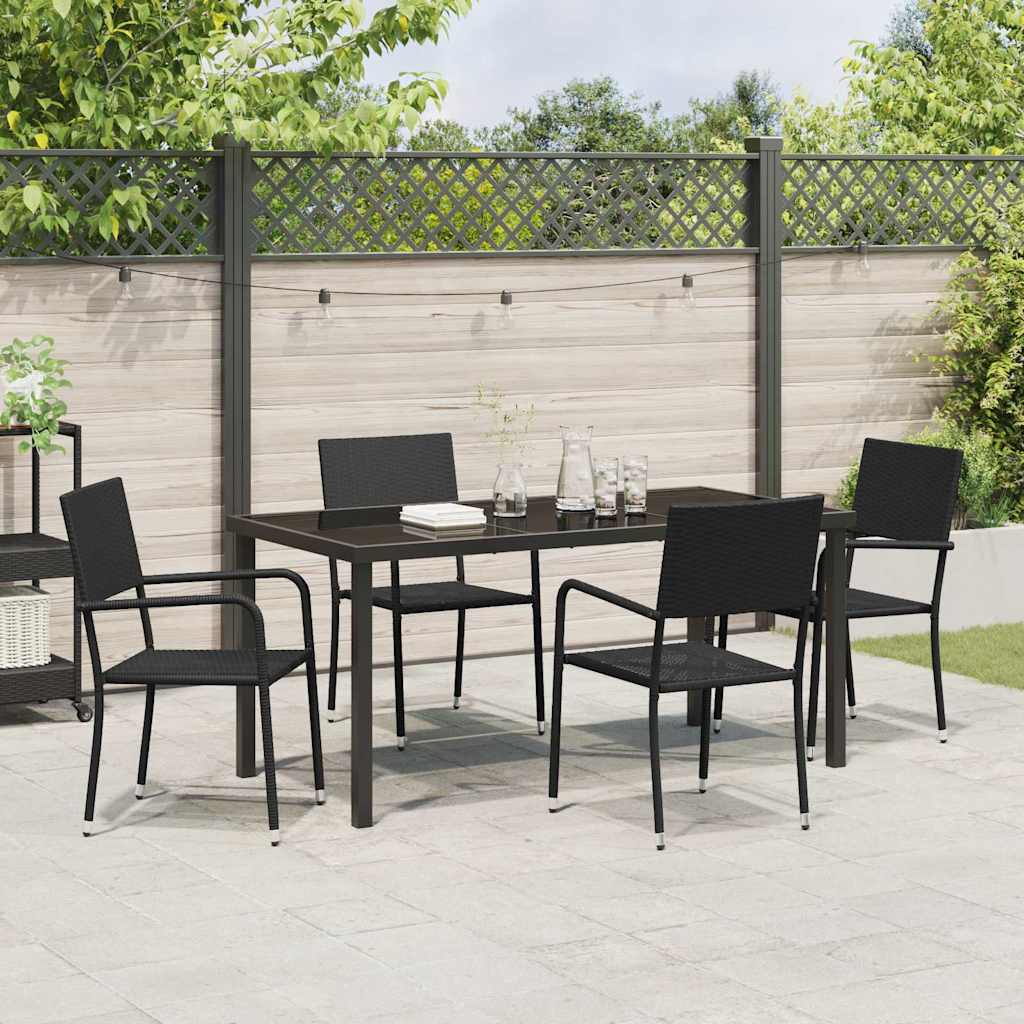 Tuin eettafelset met kussen 5 pcs Zwart poly rattan – afbeelding 4