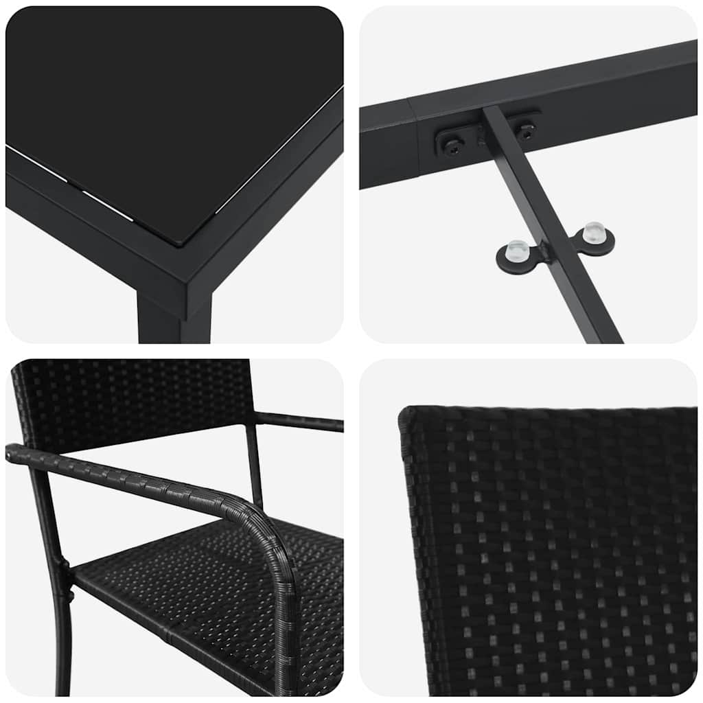 Tuin eettafelset met kussen 5 pcs Zwart poly rattan – afbeelding 9