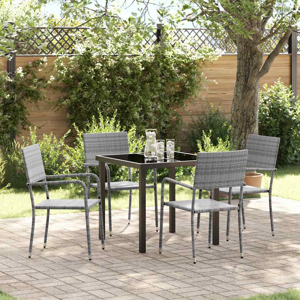 Tuin eettafelset met kussen 5 pcs Grijs poly rattan – afbeelding 1