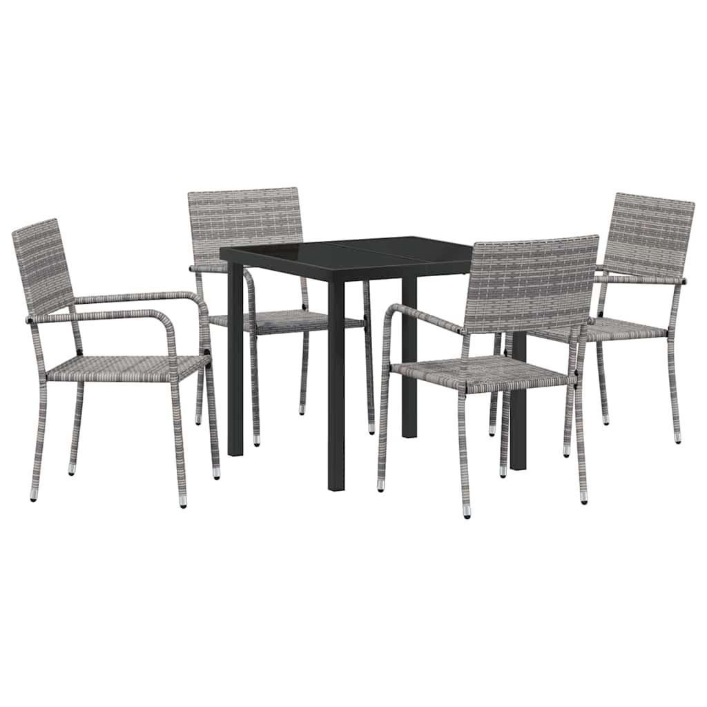 Tuin eettafelset met kussen 5 pcs Grijs poly rattan – afbeelding 2