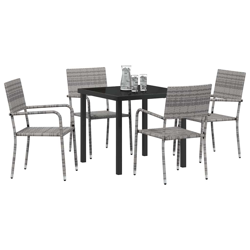 Tuin eettafelset met kussen 5 pcs Grijs poly rattan – afbeelding 3