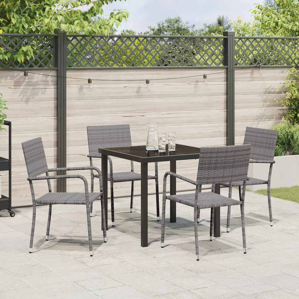 Tuin eettafelset met kussen 5 pcs Grijs poly rattan – afbeelding 4