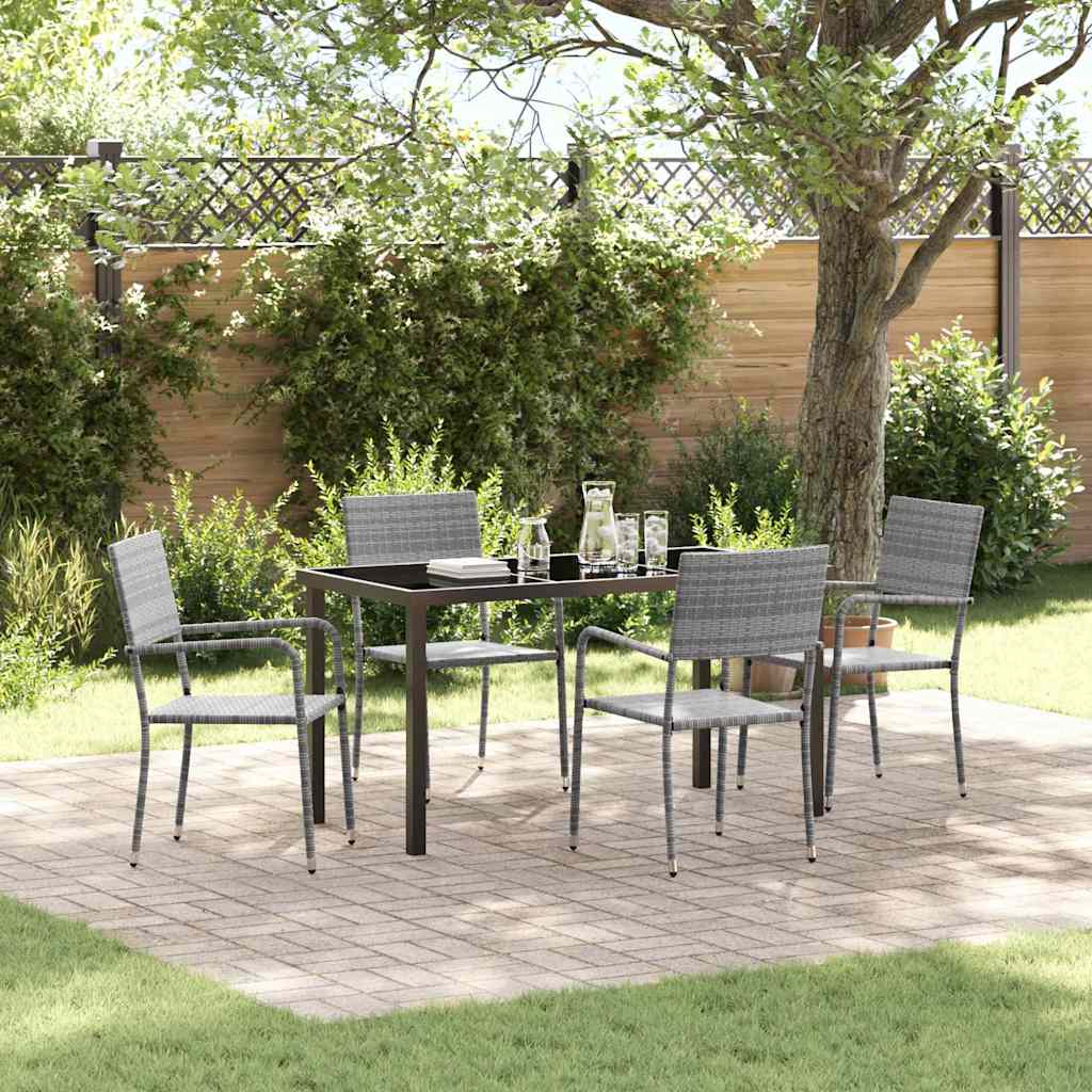 Tuin eettafelset met kussen 5 pcs Grijs poly rattan – afbeelding 1