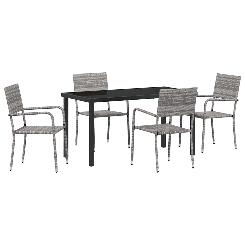 Tuin eettafelset met kussen 5 pcs Grijs poly rattan – afbeelding 2