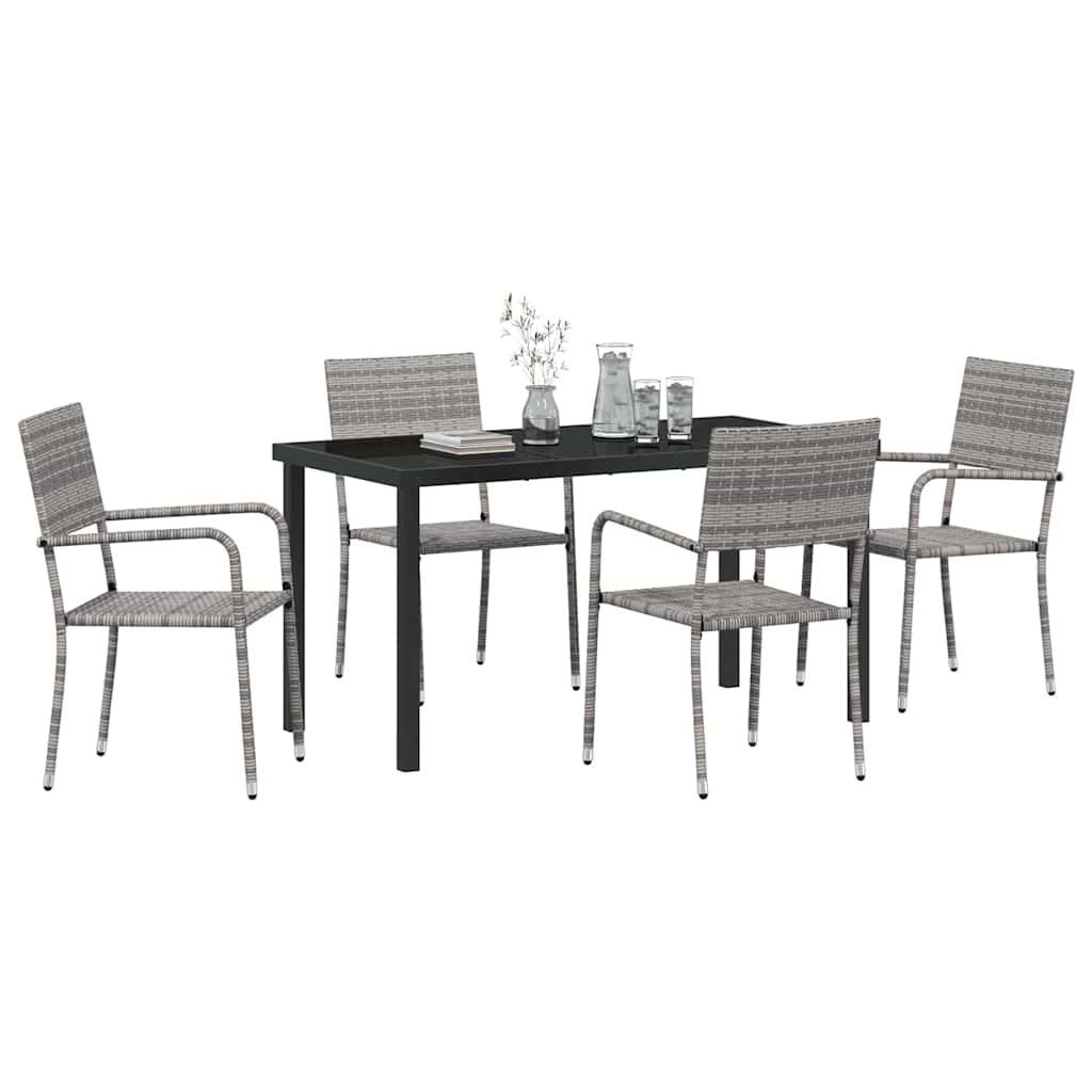 Tuin eettafelset met kussen 5 pcs Grijs poly rattan – afbeelding 3