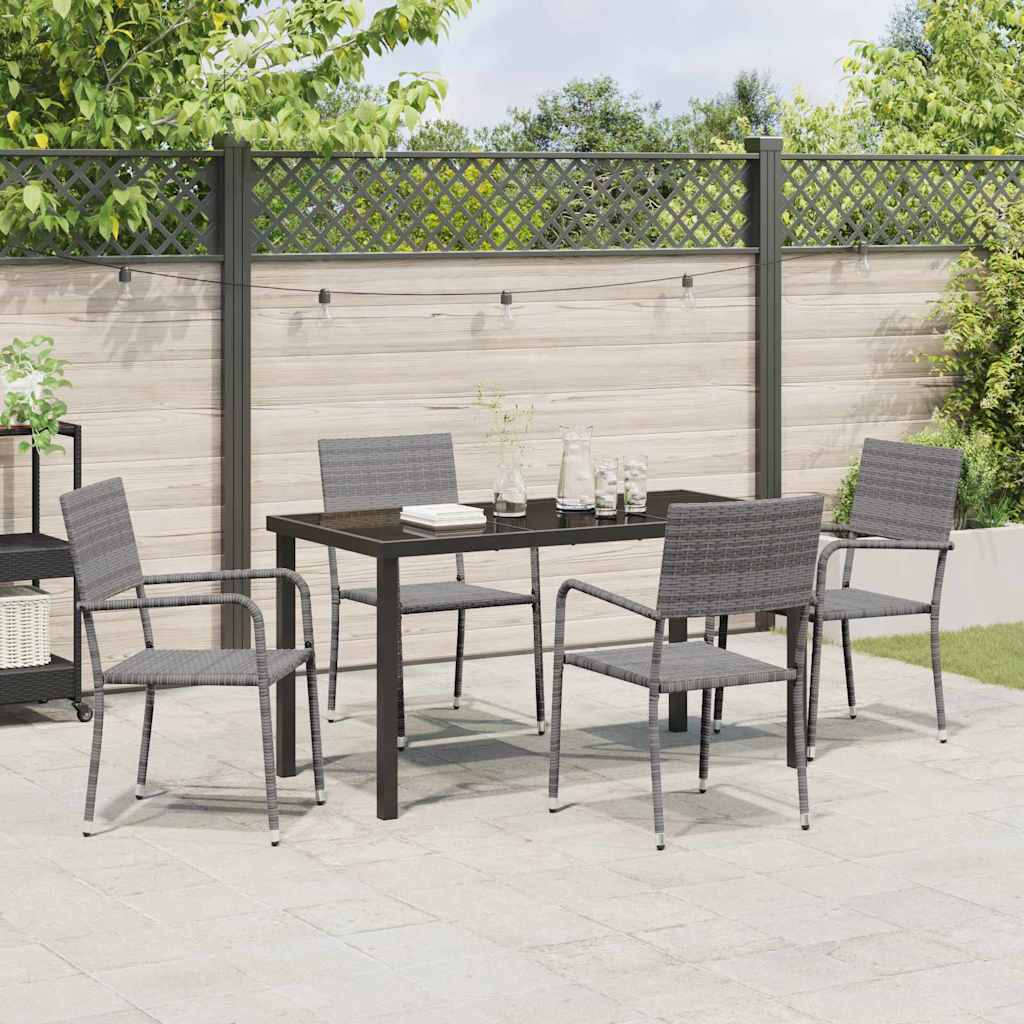 Tuin eettafelset met kussen 5 pcs Grijs poly rattan – afbeelding 4