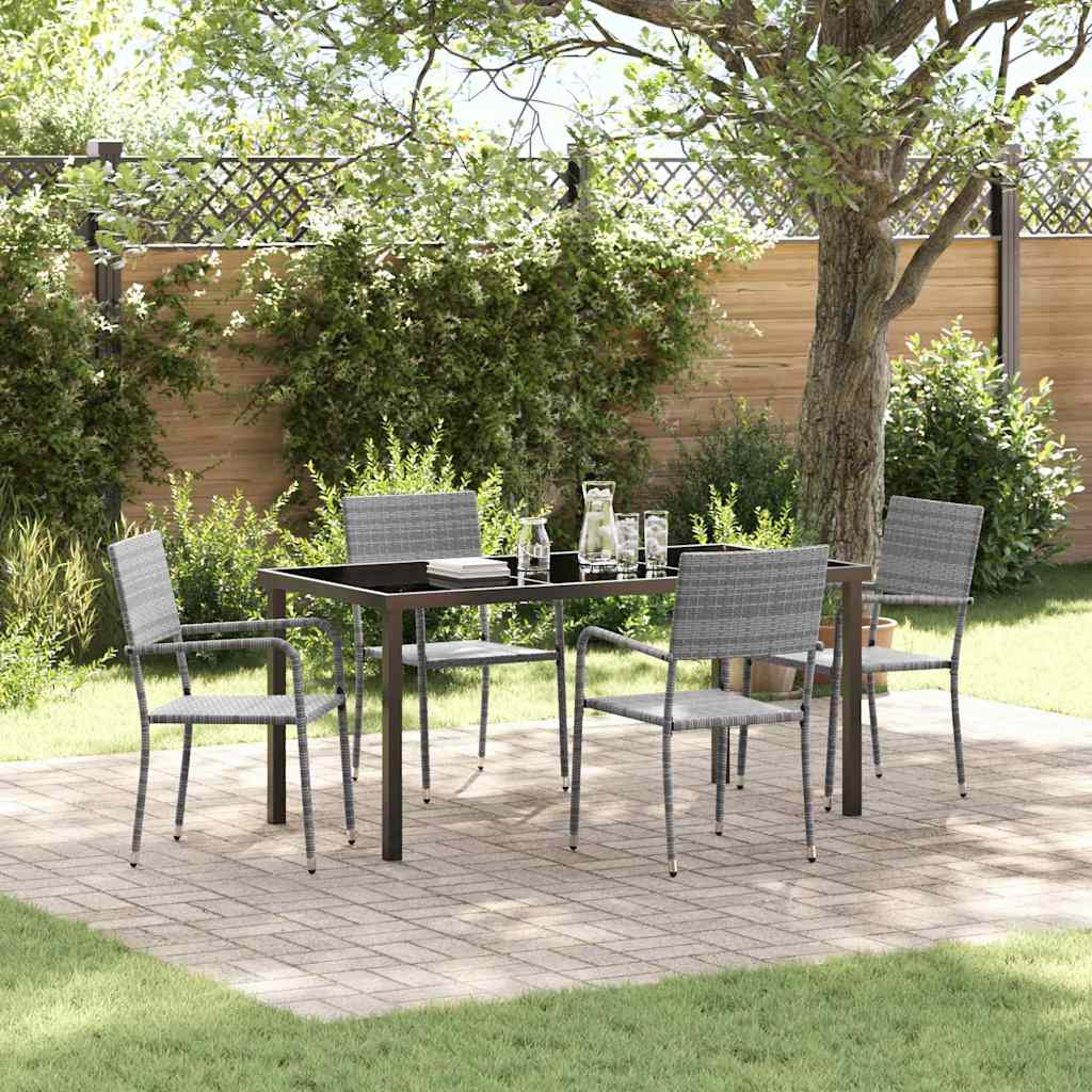 Tuin eettafelset met kussen 5 pcs Grijs poly rattan – afbeelding 1