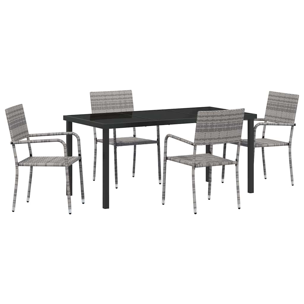 Tuin eettafelset met kussen 5 pcs Grijs poly rattan – afbeelding 2