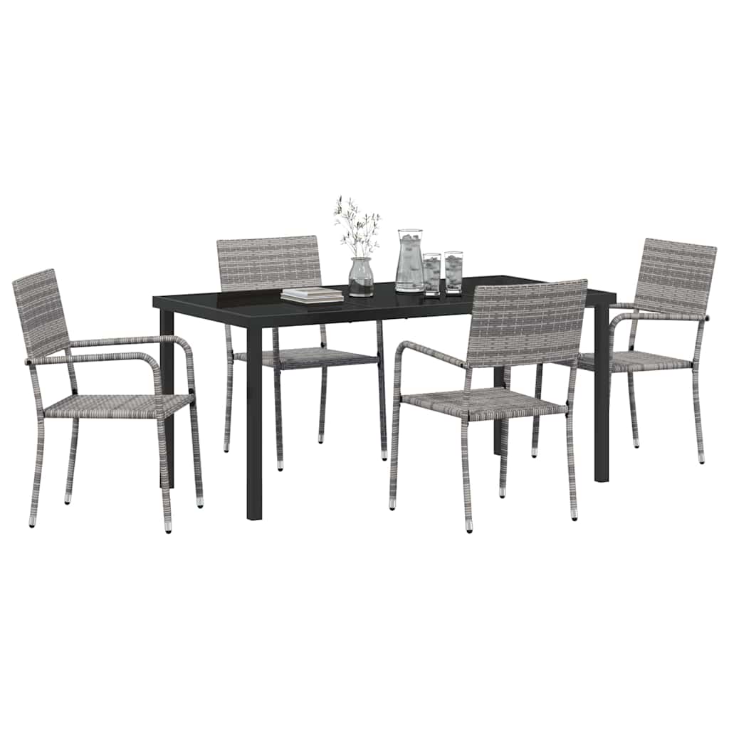 Tuin eettafelset met kussen 5 pcs Grijs poly rattan – afbeelding 3