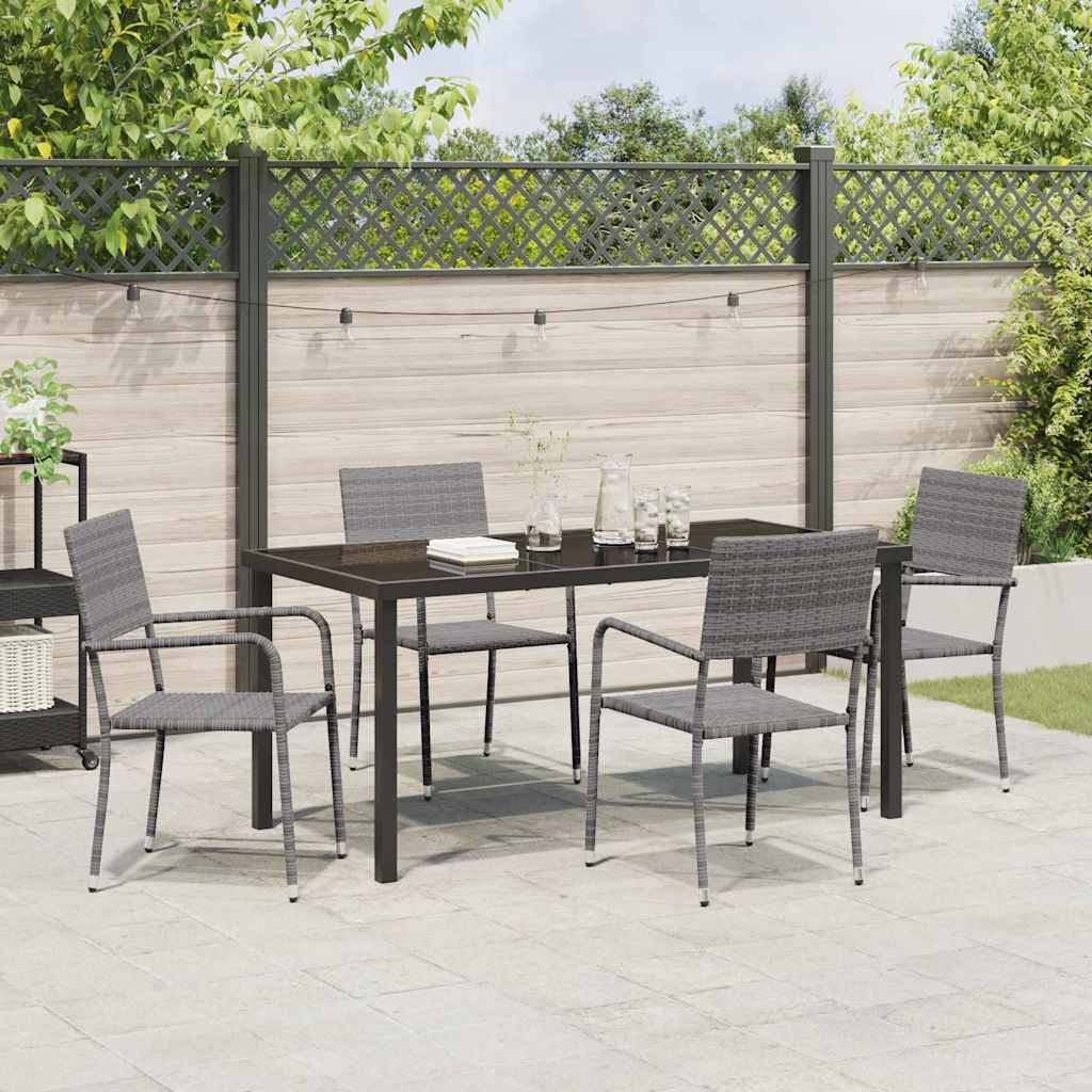 Tuin eettafelset met kussen 5 pcs Grijs poly rattan – afbeelding 4