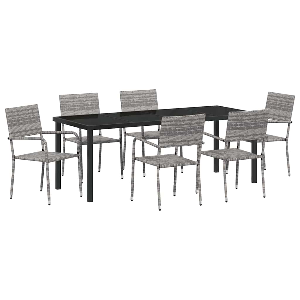 Tuin eettafelset met kussen 7 pcs Grijs poly rattan – afbeelding 2