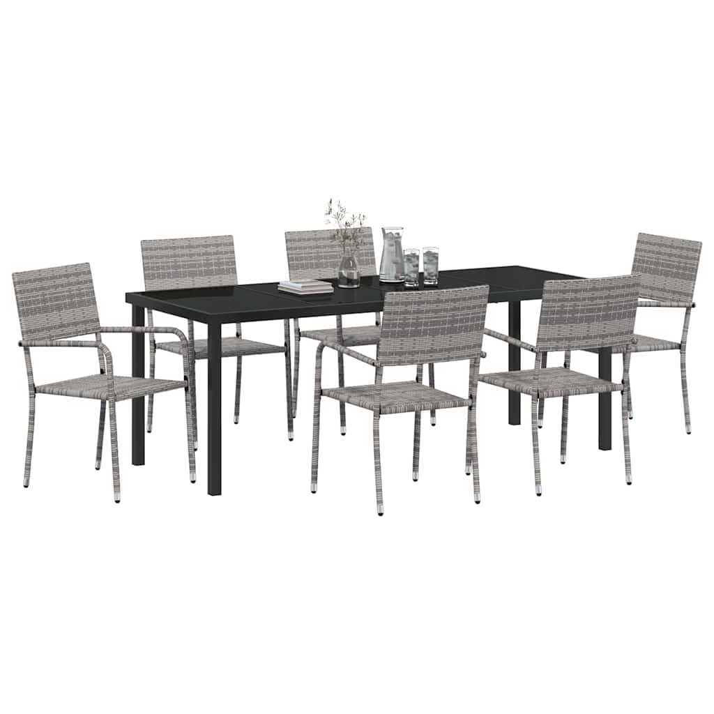 Tuin eettafelset met kussen 7 pcs Grijs poly rattan – afbeelding 3