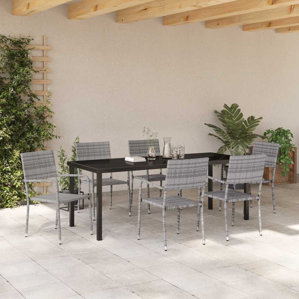 Tuin eettafelset met kussen 7 pcs Grijs poly rattan – afbeelding 4
