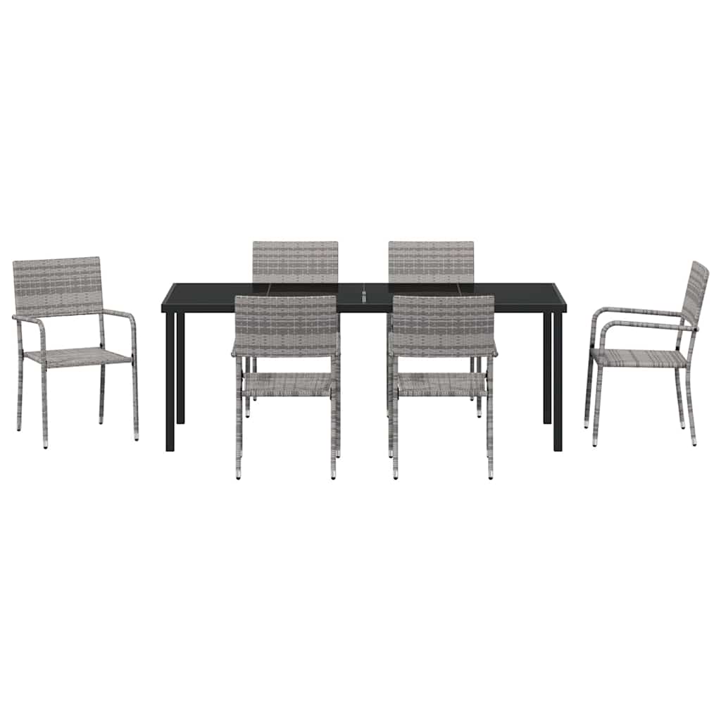 Tuin eettafelset met kussen 7 pcs Grijs poly rattan – afbeelding 7